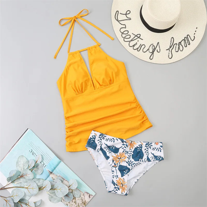 Bikini 2022 New Mujer V Neck Swimsuit Women Lace Up Swimwear Tankini Beach Bathing Suit Female Brazilian