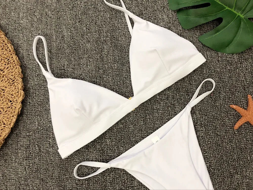 Adjustable Solid Color Bikini Set