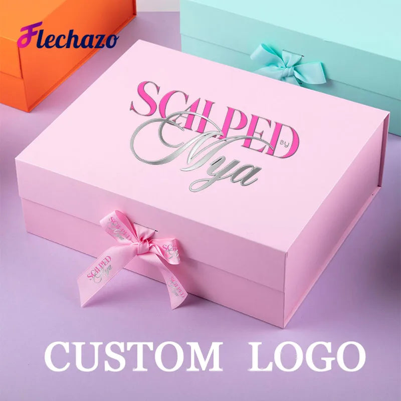Party Gift Box Large Black Pink Luxury Gift Packaging Box With Ribbon Birthday Wedding Party Supplies Box Personalized LOGO