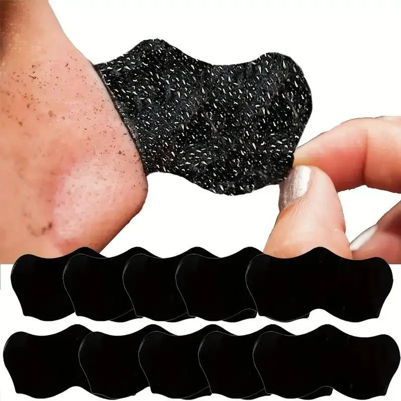 Bamboo charcoal nose strips in packaging, designed for blackhead removal and pore cleansing.