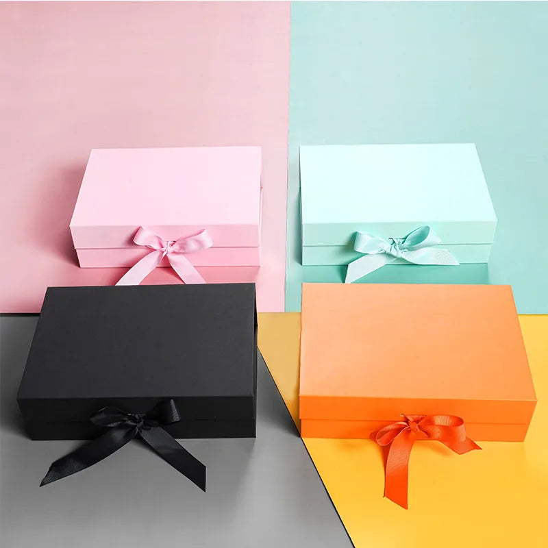 Party Gift Box Large Black Pink Luxury Gift Packaging Box With Ribbon Birthday Wedding Party Supplies Box Personalized LOGO