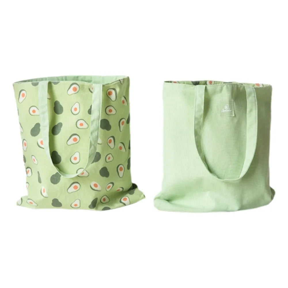 Portable Eco-friendly Canvas Cloth Bags Lightweight Exquisite Shopping Bags Reusable Foldable Double-sided Bags Daily Use