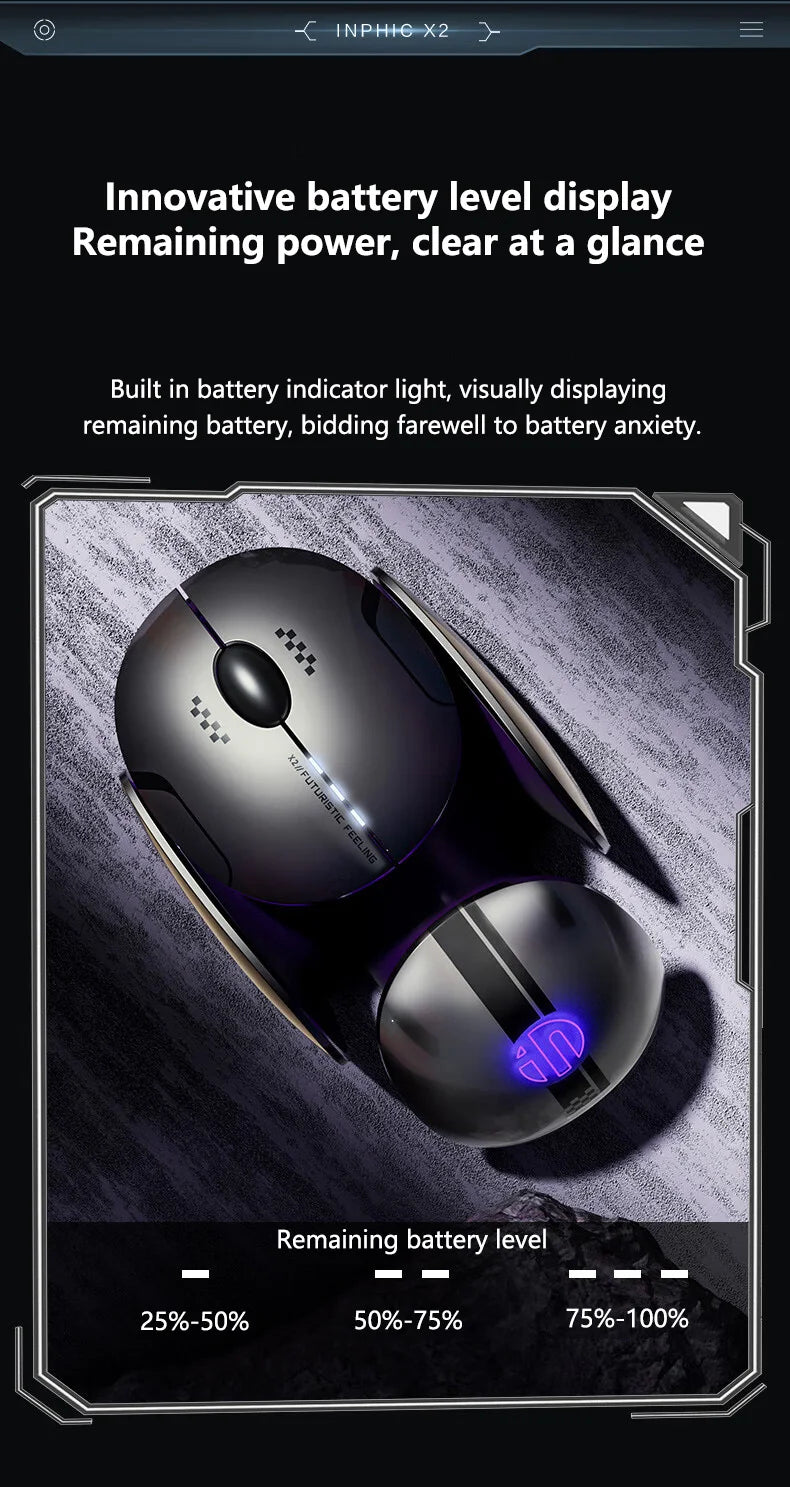 Inphic X2 Silent Bluetooth Mouse Metal Base Rechargeable Wireless Gaming Mouse For Computer Laptop Office Game