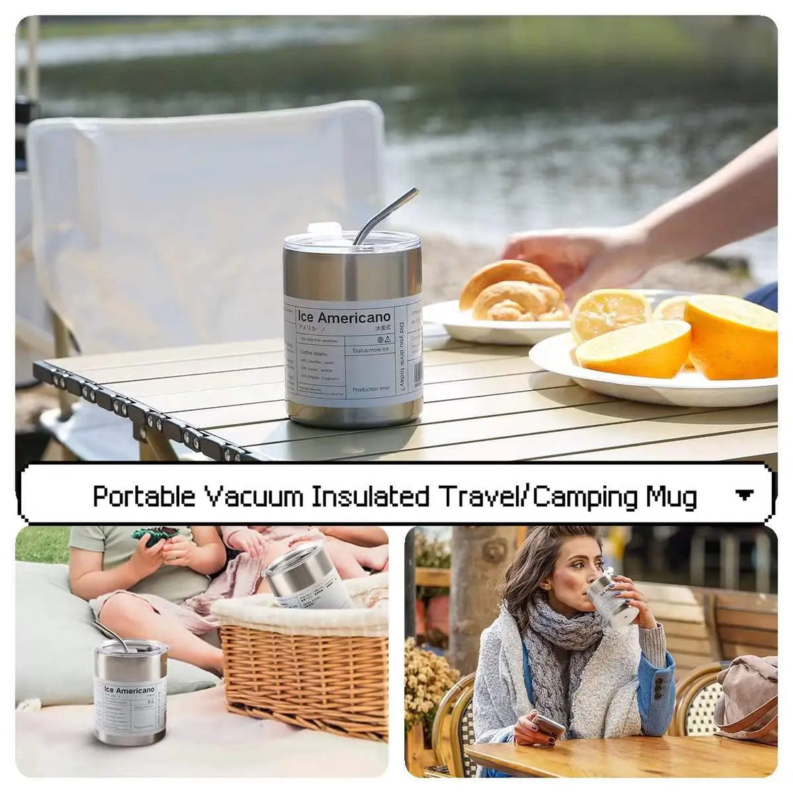 Reusable Coffee Tumbler Cup Double Wall Stainless Steel Vacuum Insulated Travel Coffee Mug with Straw Hot and Cold Mug