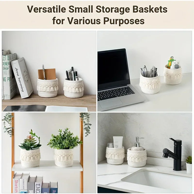 Handmade Boho Dual-Tone Makeup Brush Holder Basket