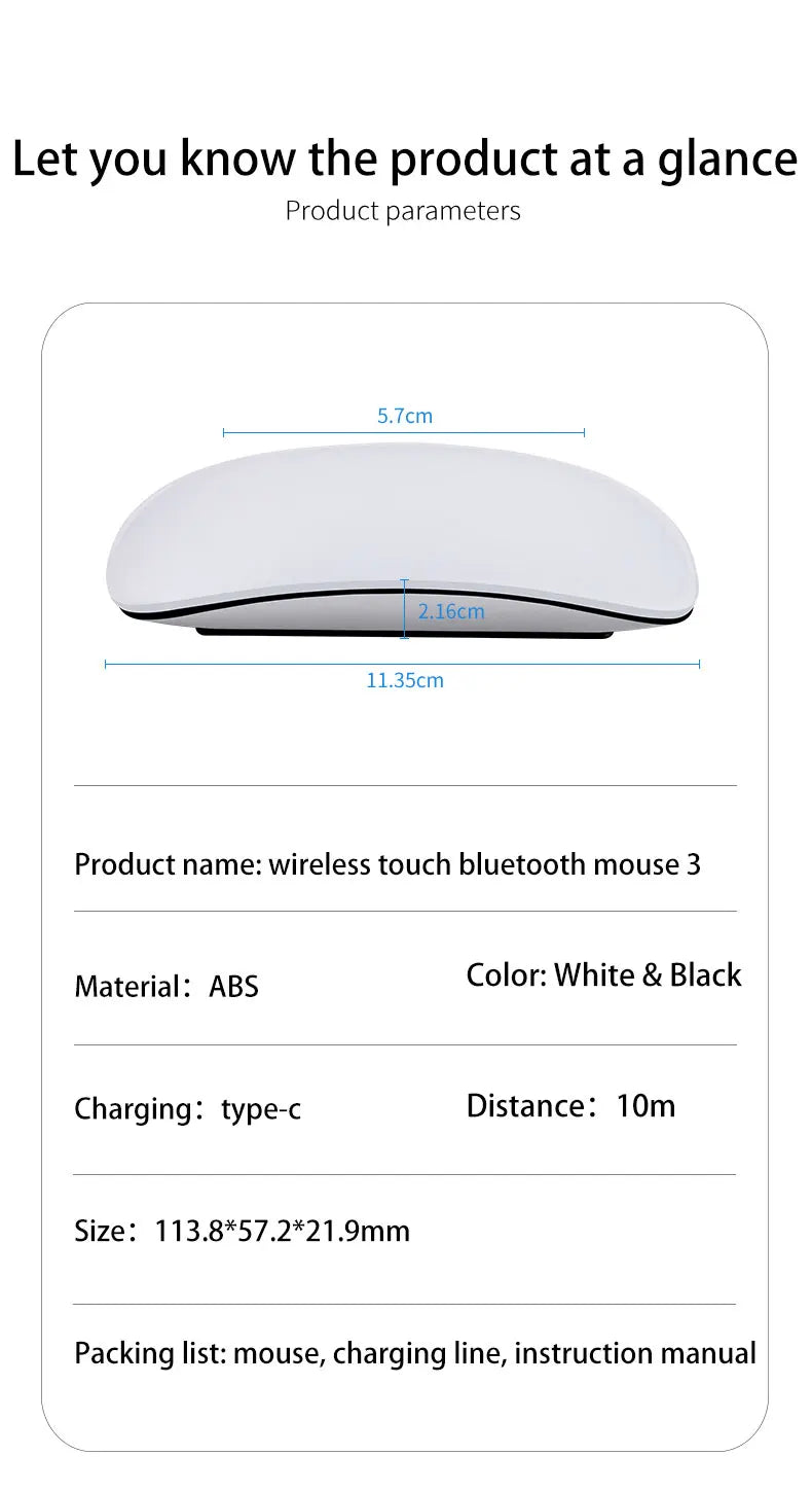 Rechargeable Bluetooth Mouse Magic 3 Ergonomic Multi-Touch BT5.0 Wireless Slim Rechargeable Mouse
