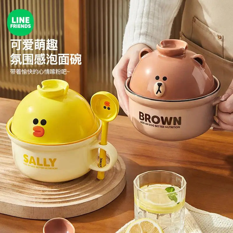 Anime Instant Noodle Bowl Line Friends Kawaii Girl Soup Bowl Portable Ceramic Rice Bowl Surrounding Good Looks Decorate Gift