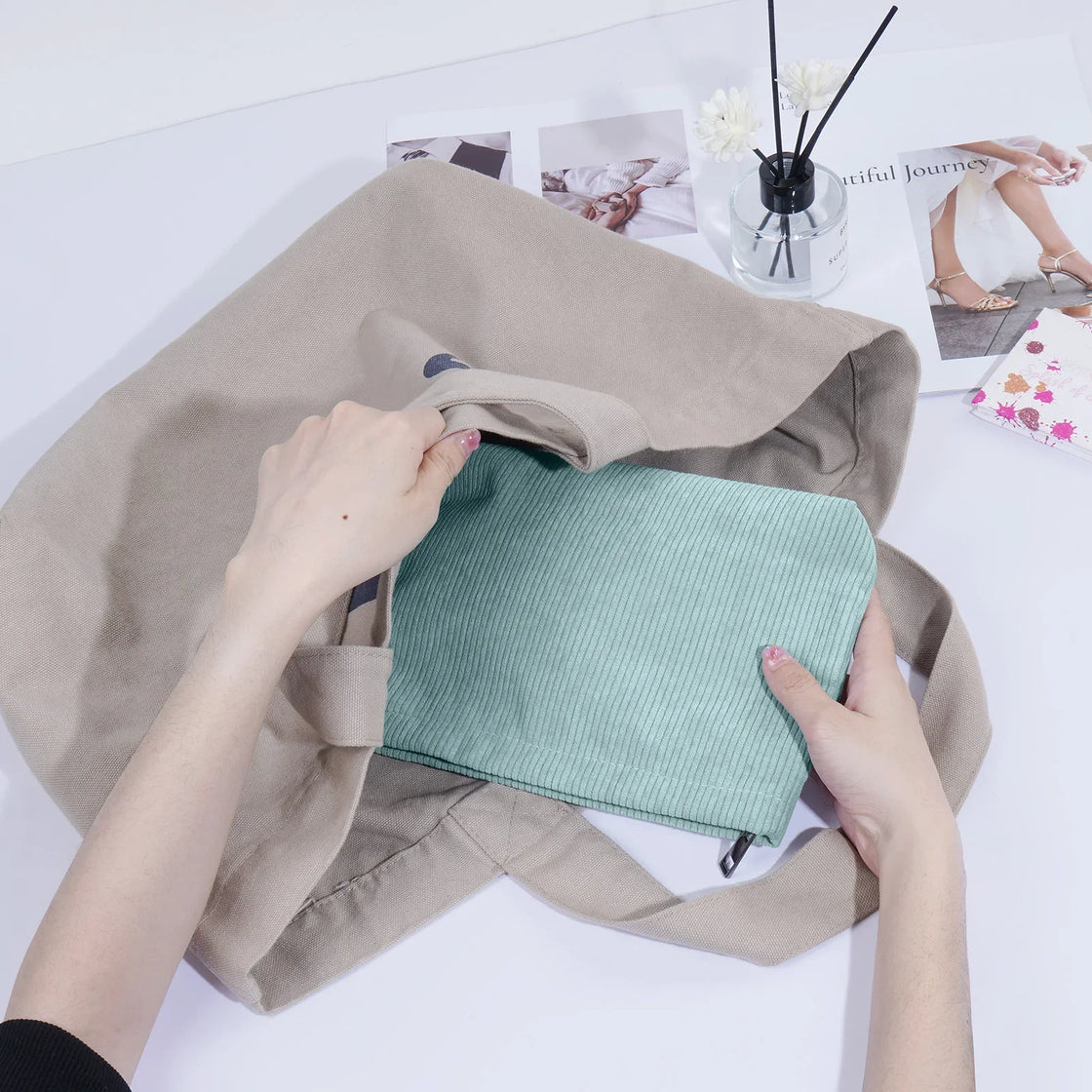 Corduroy Travel Makeup Bag Large Organizer