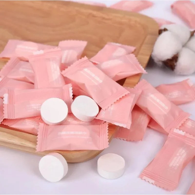 Portable 100PCS Mini Compressed Towel Capsules for face care - Essential compressed tissue tablets for traveling.