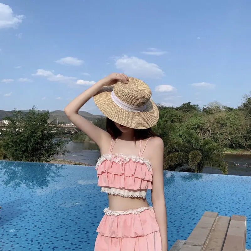 Bikini Sets Women Kawaii Girlish Design Tender Teens Slim Chic Летние Beach Simple Feminino Daily Ruffles Japan Style Cool Sexy