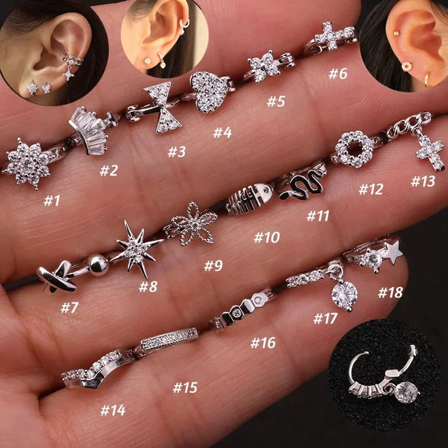 1 Piece Surgical steel Tiny 5mm Color Tiny Hoop Earring Piercing Cz Tragus Daith Rook Cartilage Ear Piercing Jewelry