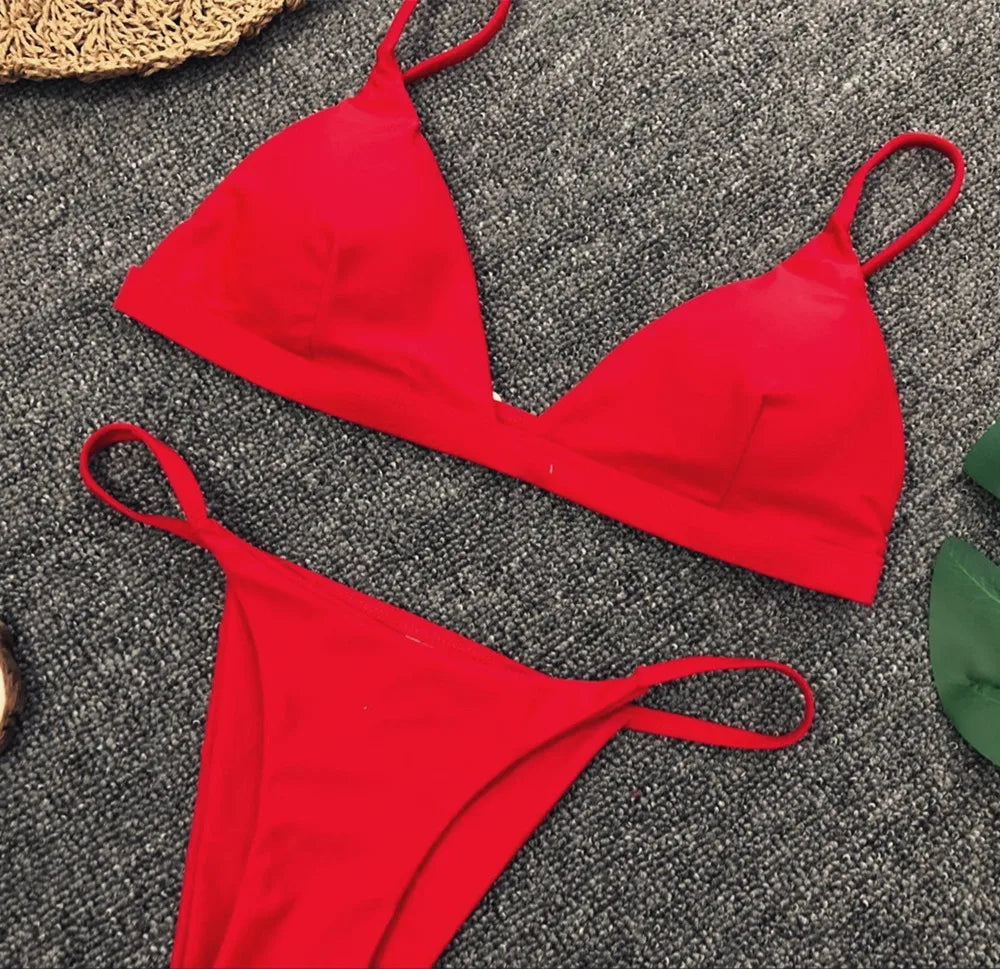 Adjustable Solid Color Bikini Set