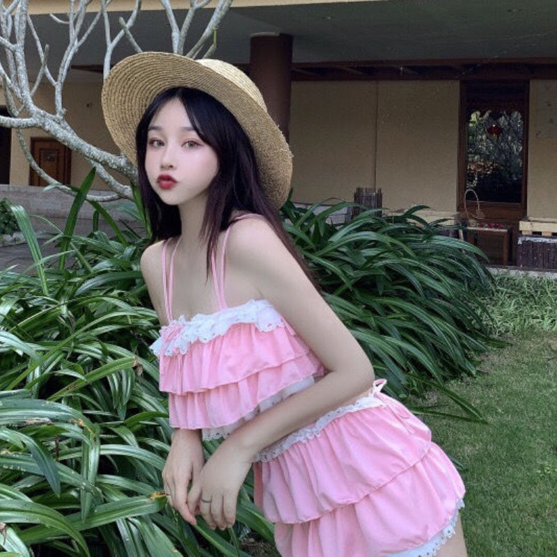 Bikini Sets Women Kawaii Girlish Design Tender Teens Slim Chic Летние Beach Simple Feminino Daily Ruffles Japan Style Cool Sexy
