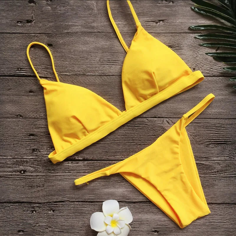 Adjustable Solid Color Bikini Set