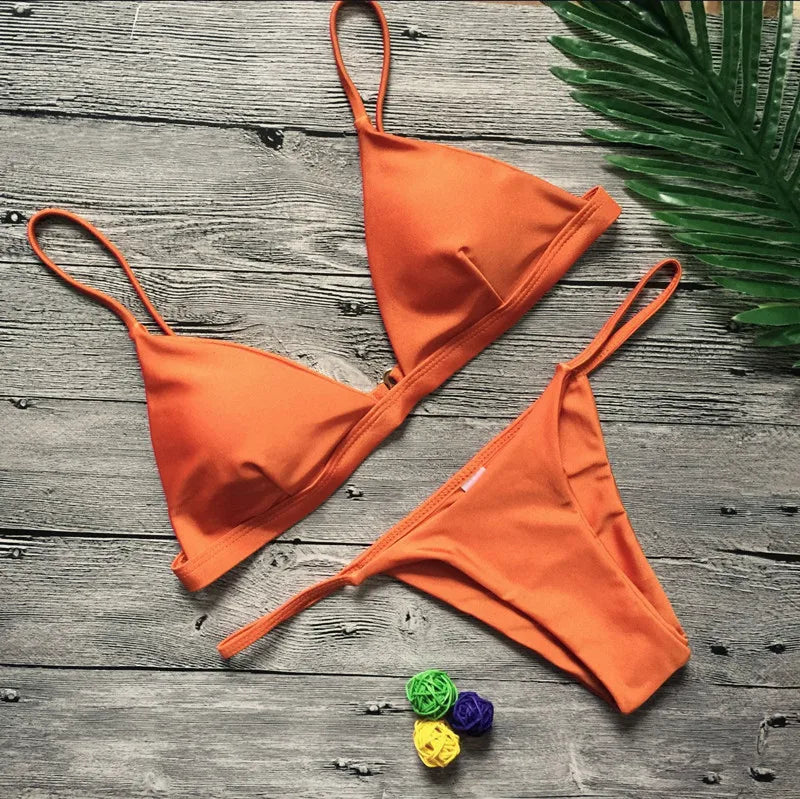 Adjustable Solid Color Bikini Set