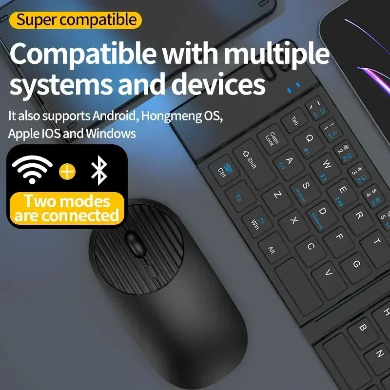 Folding Keyboard and Mouse 2.4G Mini Keypad Bluetooth Wireless Portable Silm Foldable Keyboards