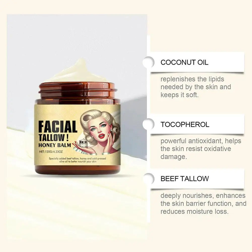 Facial Tallow Honey Balm 120g Face Cream Lasting Moisturizing Soothing Repair Damaged Skin Increase Facial Elasticity Nourishing