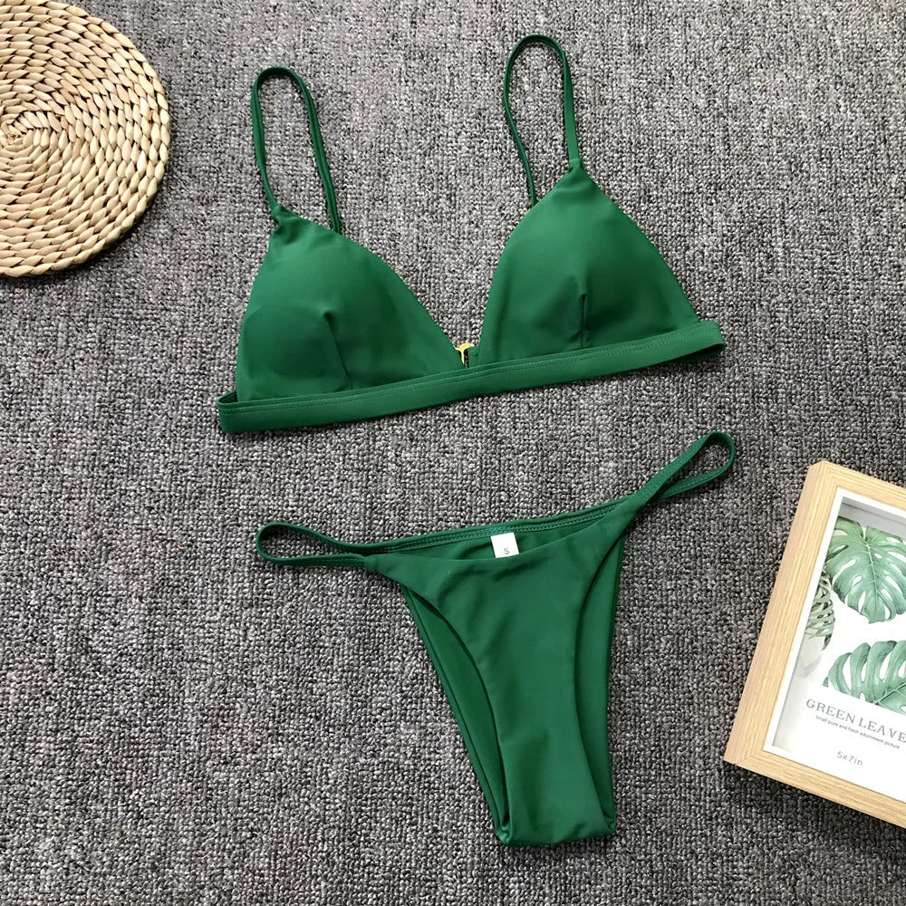 Adjustable Solid Color Bikini Set