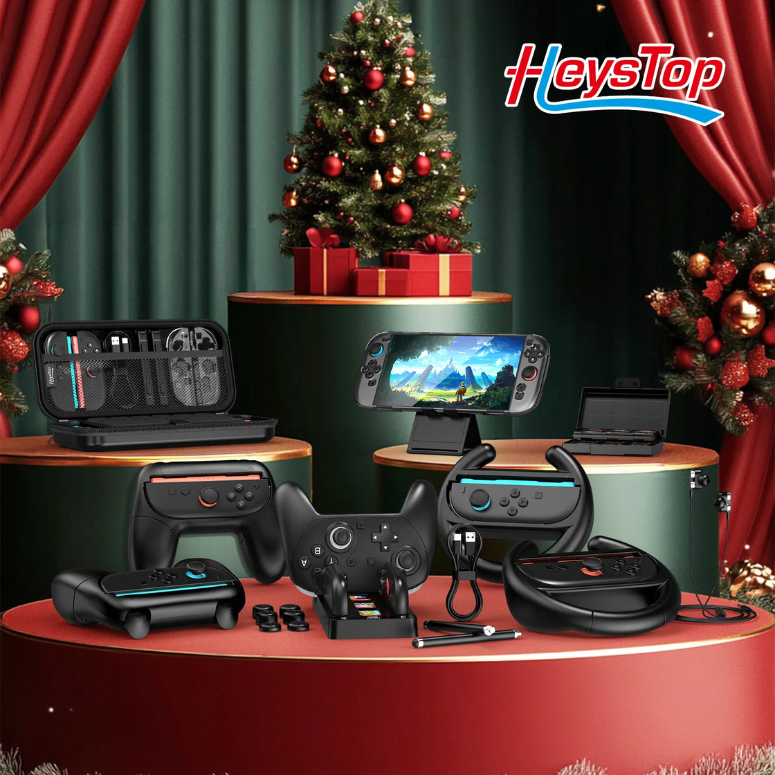 Switch 2 Game Accessories Upgrade Set, including storage bag, protective case, controller cover, tempered glass film, stand, etc