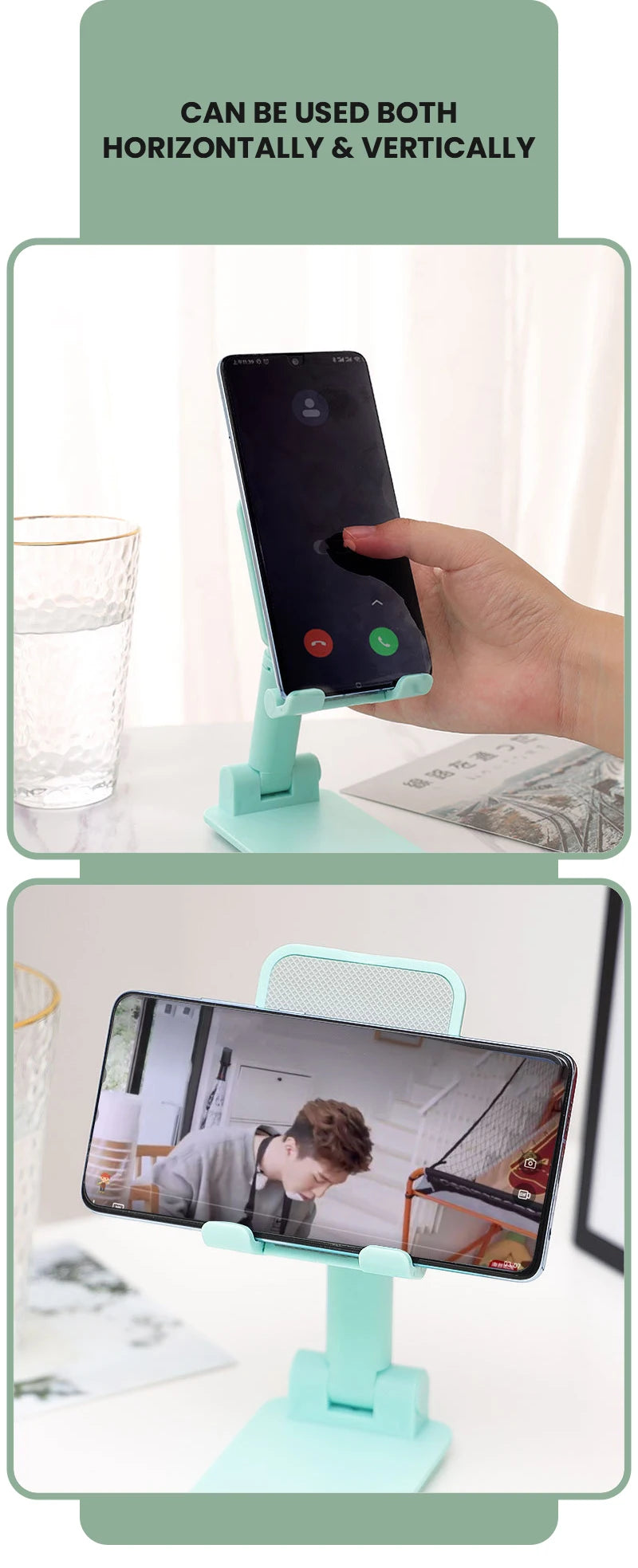 Adjustable Universal Desktop Phone Holder Stand setup with a tablet for online classes.