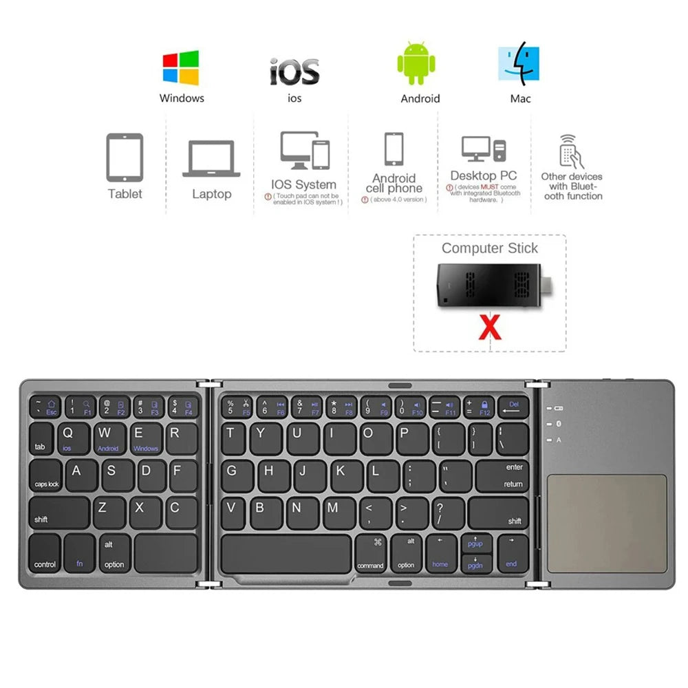 Mini Keyboard Wireless Folding Keyboard Bluetooth Foldable Keyboard with Touchpad