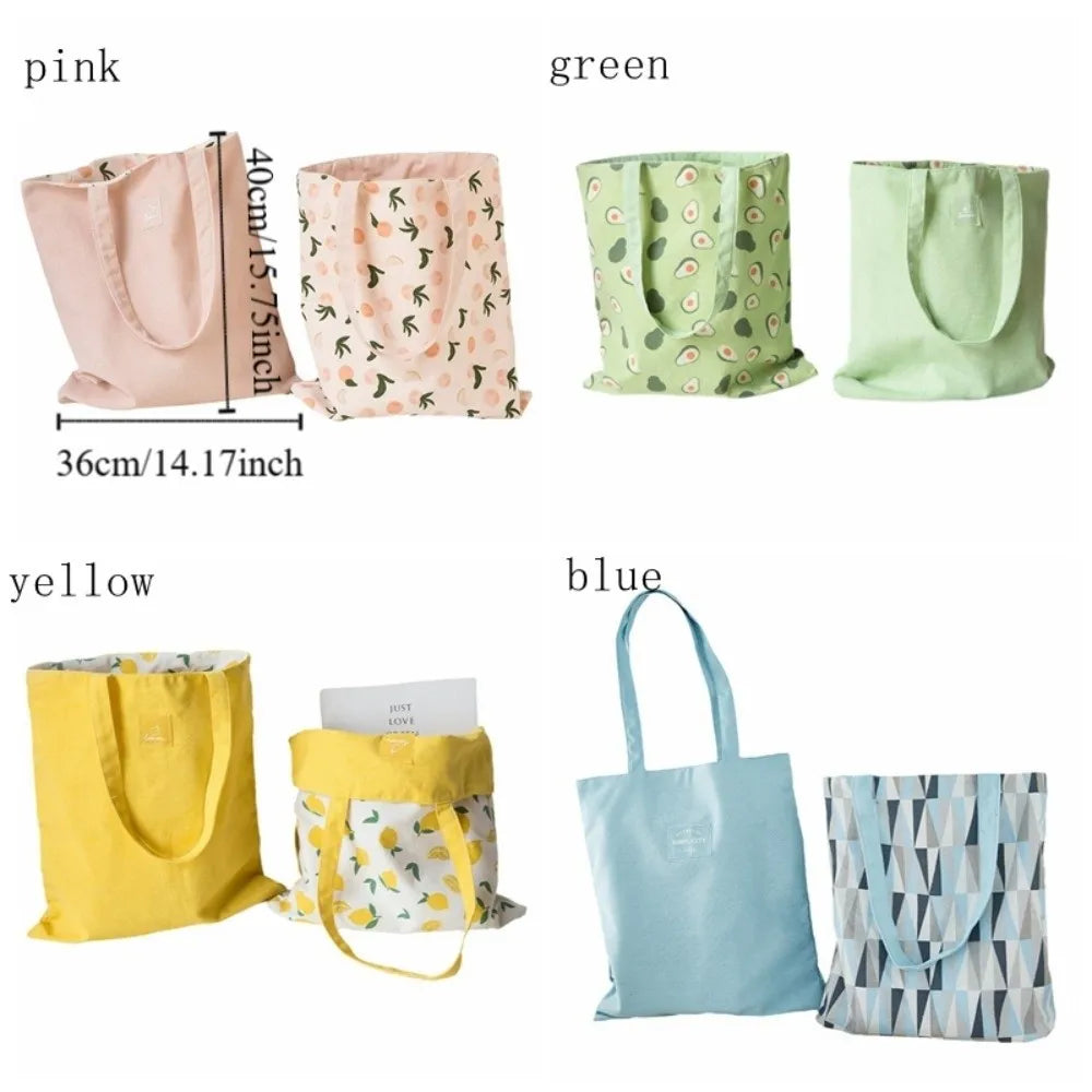 Portable Eco-friendly Canvas Cloth Bags Lightweight Exquisite Shopping Bags Reusable Foldable Double-sided Bags Daily Use