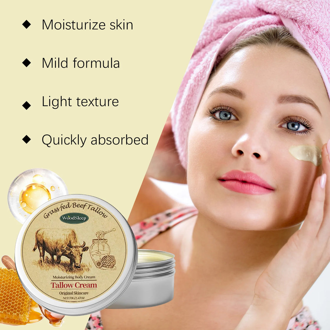 Beef Tallow Moisturizing Face Cream Body Lotion Facial Sensitive Redness Repair Soothing Shrink Pore Nourishing Soften Skin Care