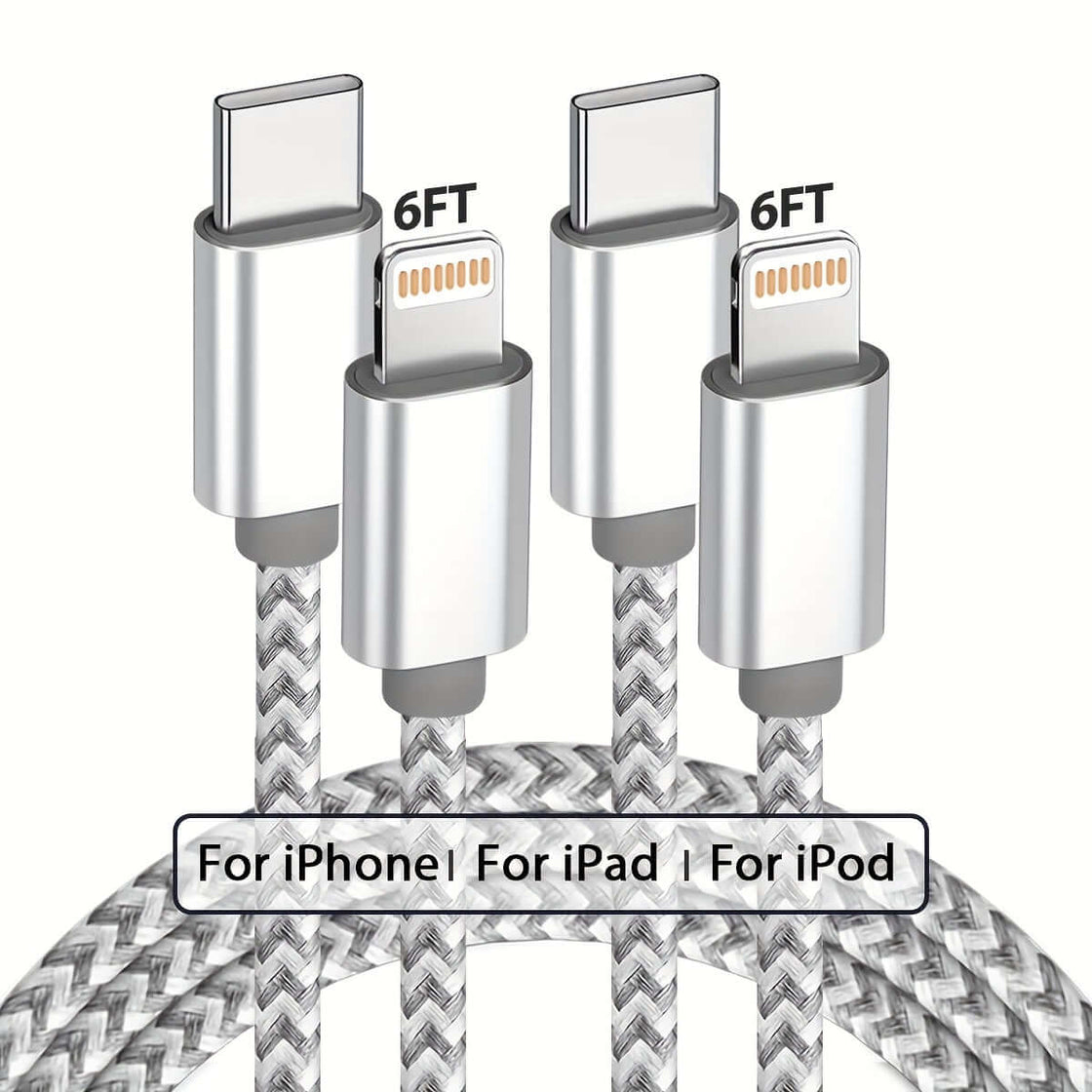 USB-C to Lightning Cable 1/2/3/4-Pack, 6ft Nylon Braided C-Type Fast Charging Cable for iPhone Charger, Compatible with iPhone 14/13/12/11 Pro Max