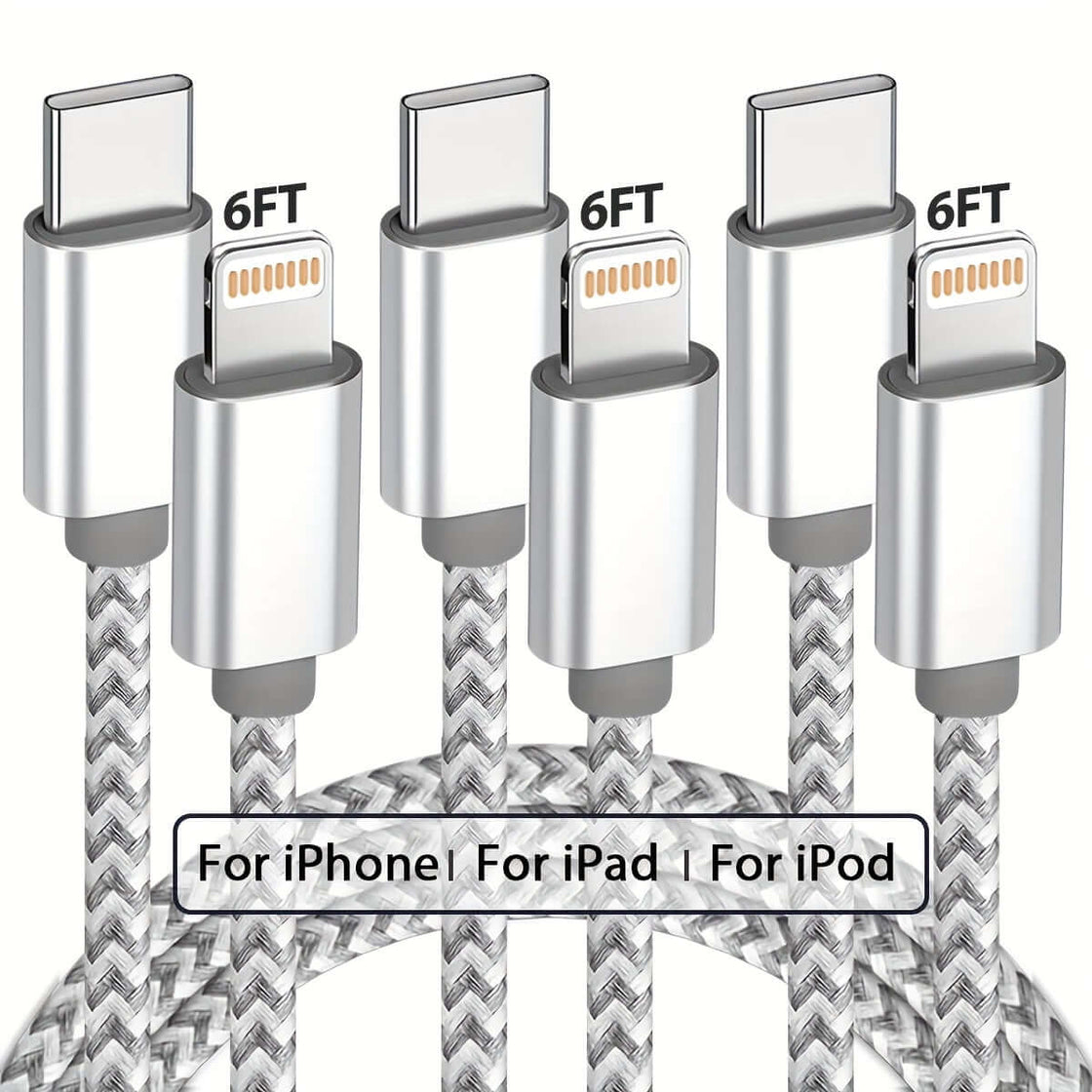 USB-C to Lightning Cable 1/2/3/4-Pack, 6ft Nylon Braided C-Type Fast Charging Cable for iPhone Charger, Compatible with iPhone 14/13/12/11 Pro Max