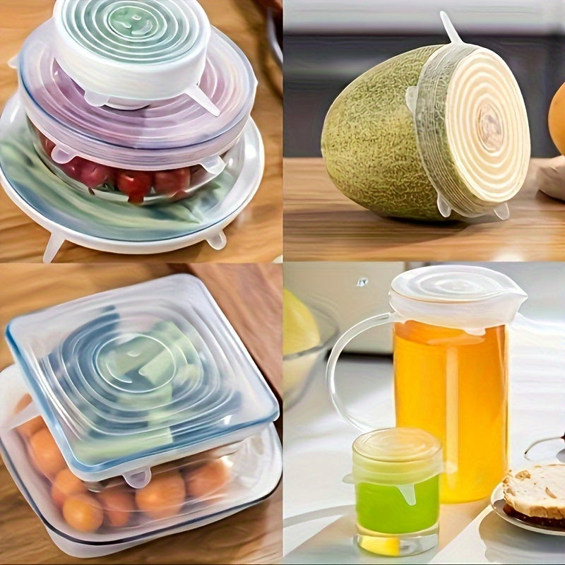 6pcs Silicone Elastic Lids, Reusable Durable Food Storage Covers, Suitable for Bowls, 6 Different Sizes to Fit Most Containers, Dishwasher and Fridge Safe, Container Covers, Meal Prep Storage, Flexible Design, Snug Fit, Food