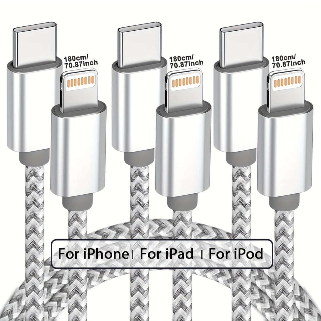 USB-C to Lightning Cable 1/2/3/4-Pack, 6ft Nylon Braided C-Type Fast Charging Cable for iPhone Charger, Compatible with iPhone 14/13/12/11 Pro Max.